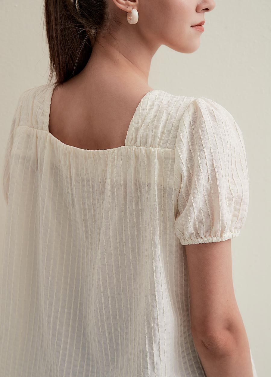 法式方領蓬袖孕哺上衣