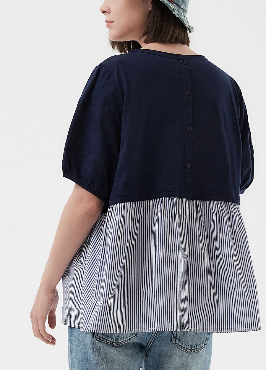 異材質拼接傘襬孕哺上衣