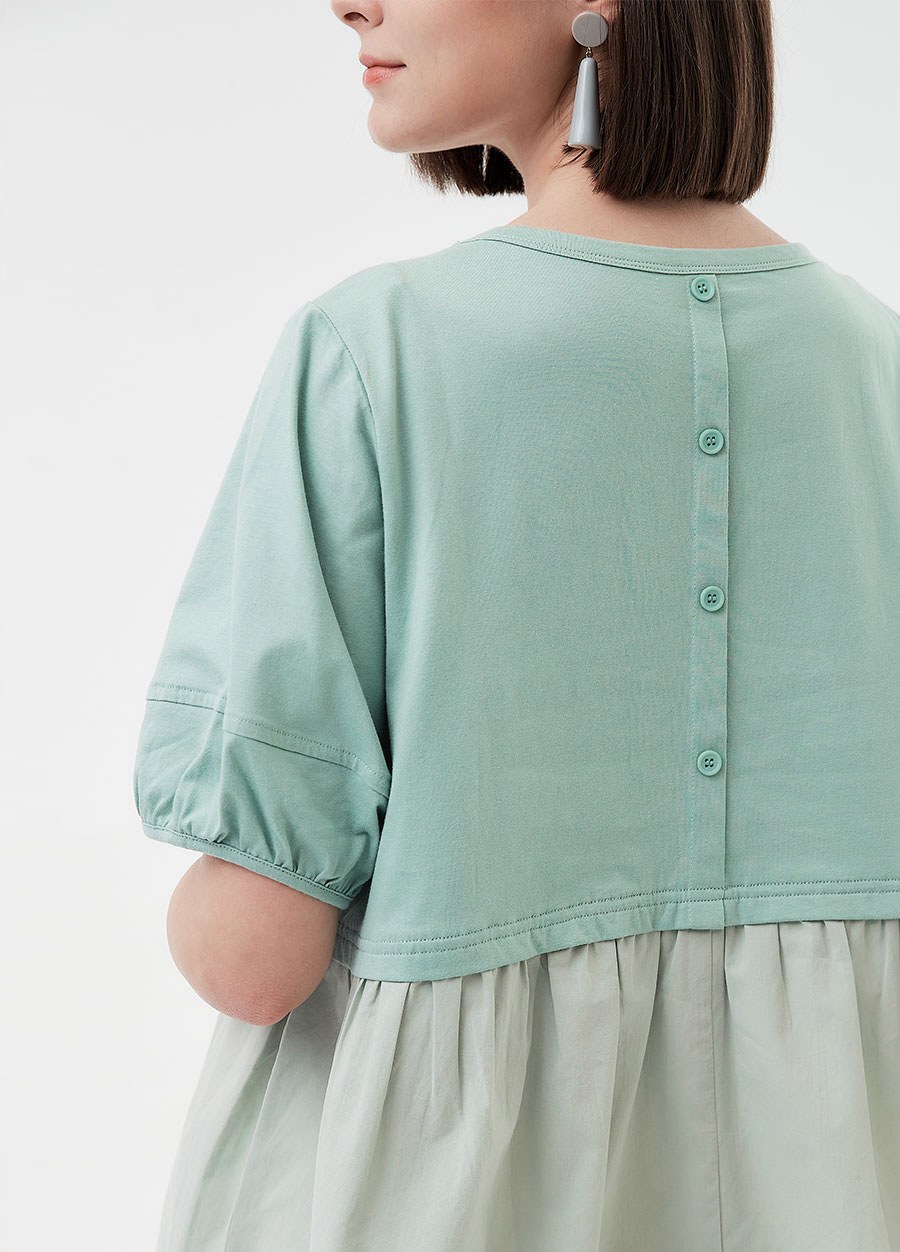 異材質拼接傘襬孕哺上衣