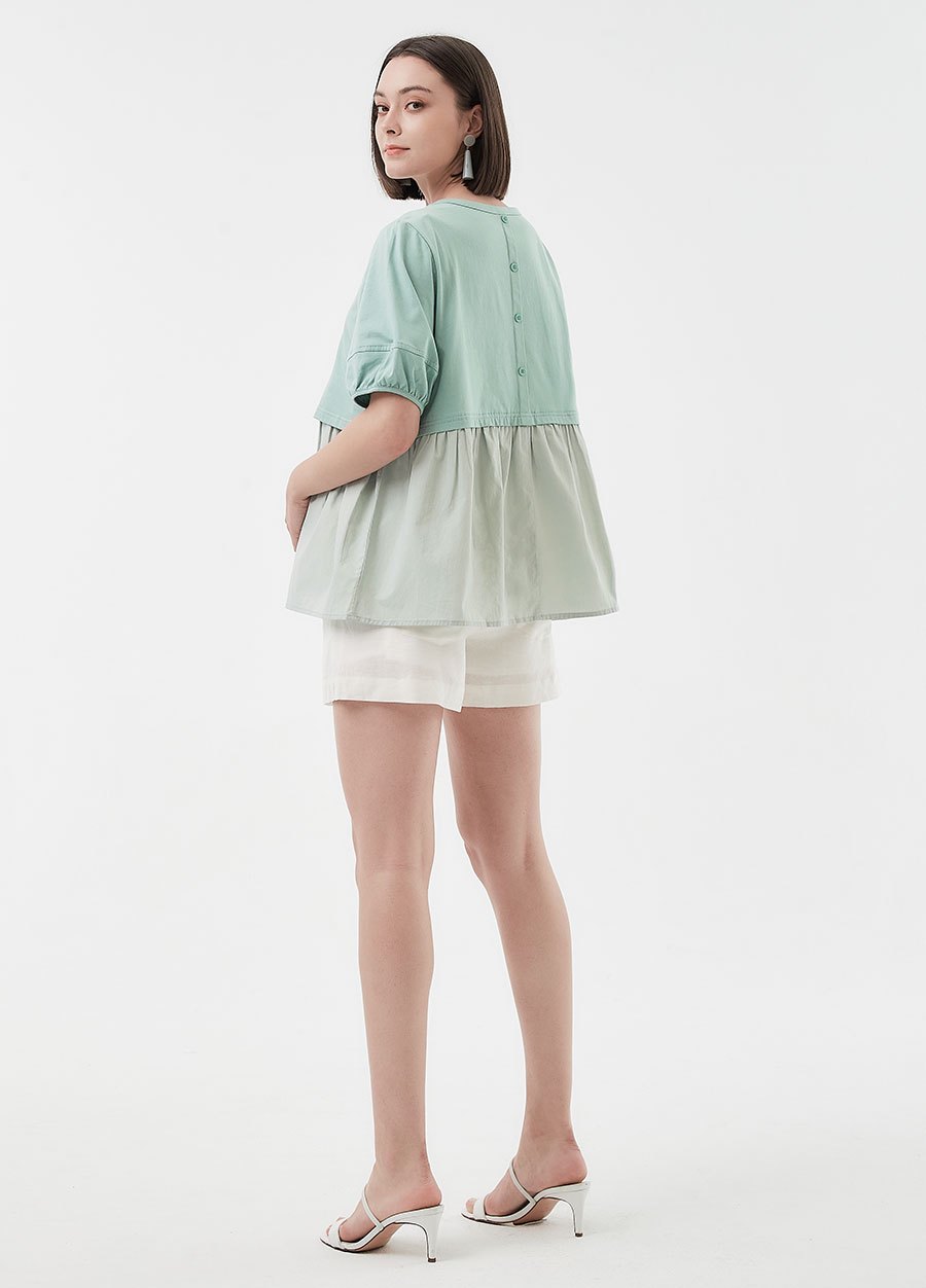 異材質拼接傘襬孕哺上衣