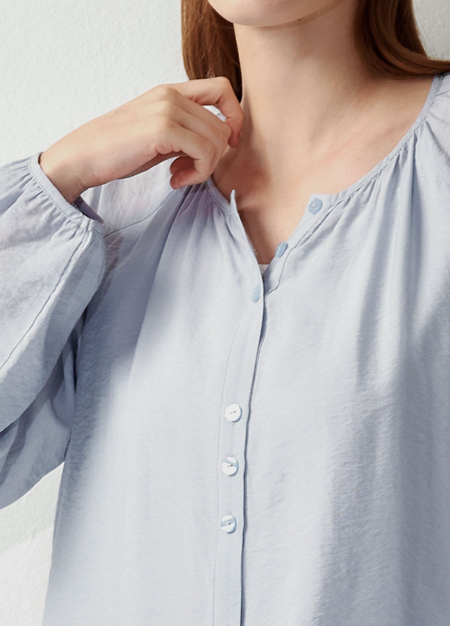 簡約圓領縮褶廓型孕哺襯衫