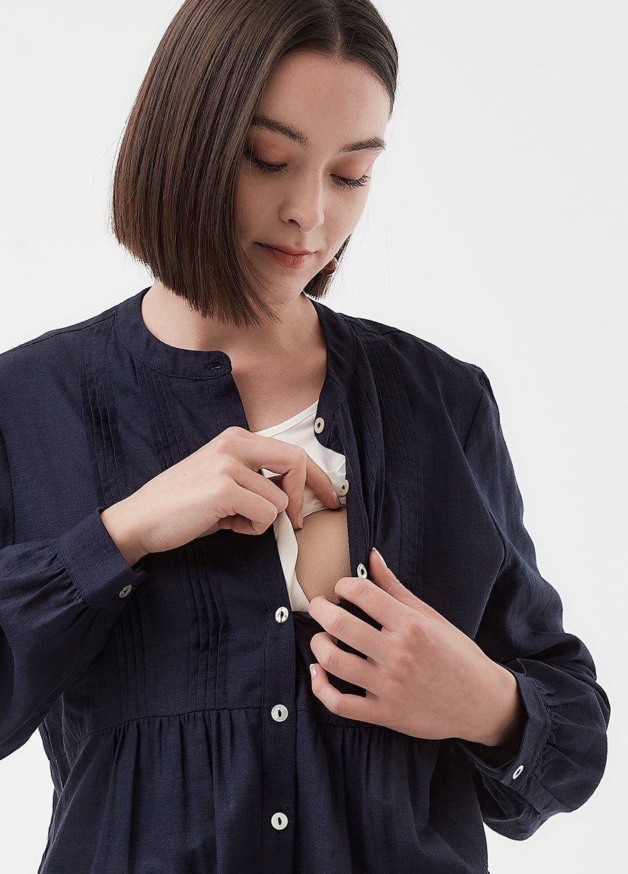 氣質壓褶剪接孕哺襯衫(兩穿)