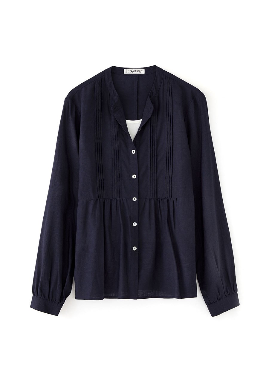 氣質壓褶剪接孕哺襯衫(兩穿)