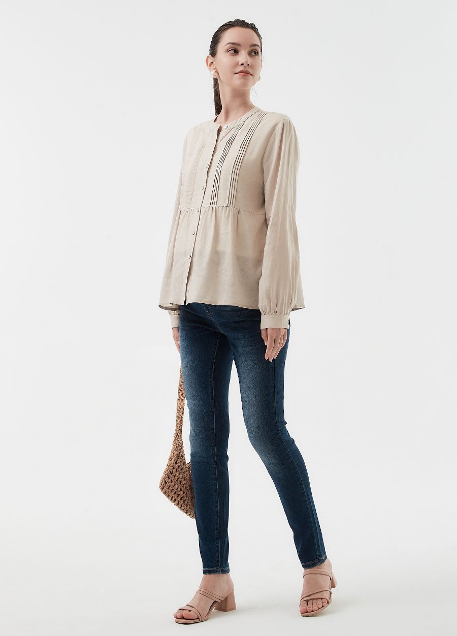 氣質壓褶剪接孕哺襯衫(兩穿)