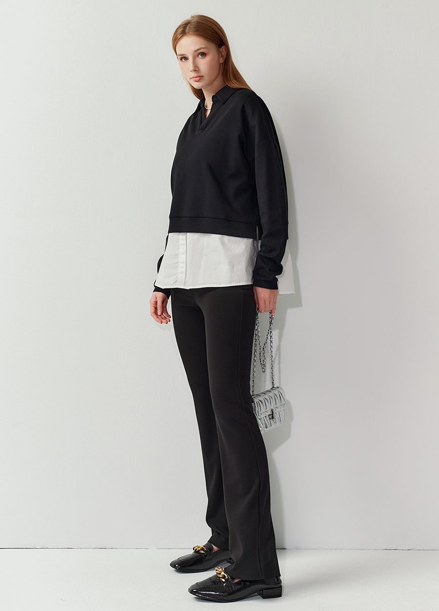 假兩件翻領傘襬孕哺上衣