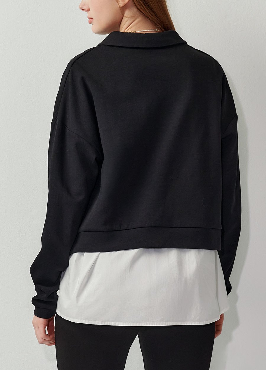 假兩件翻領傘襬孕哺上衣