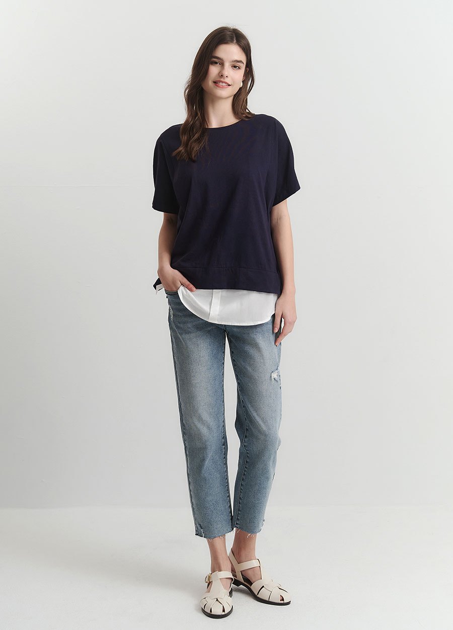 棉質假兩件孕哺上衣