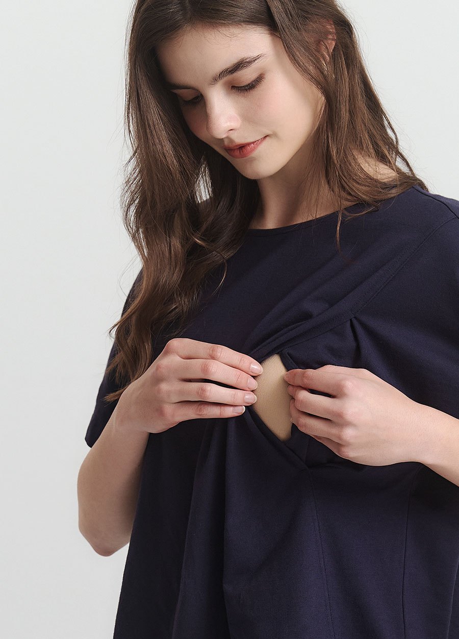 棉質假兩件孕哺上衣