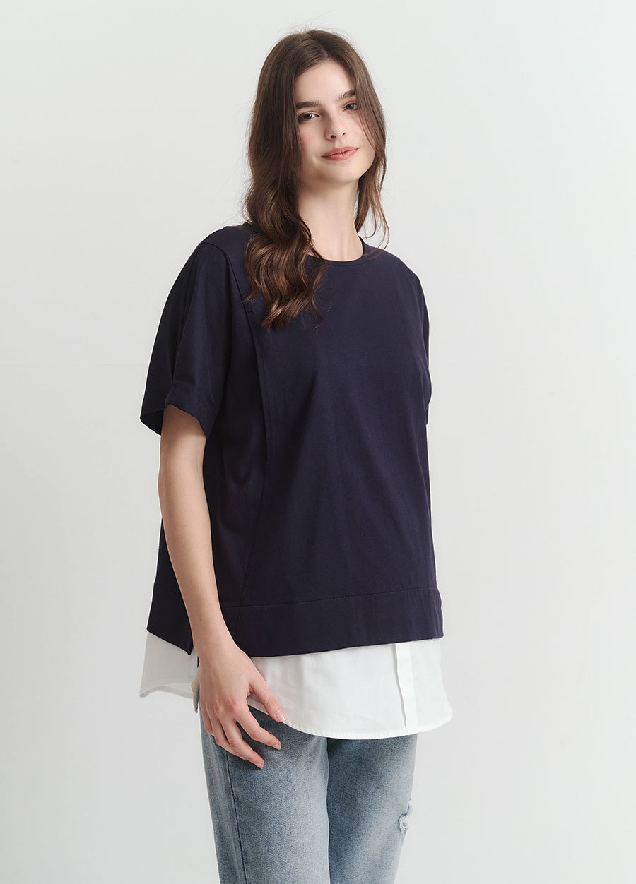 棉質假兩件孕哺上衣