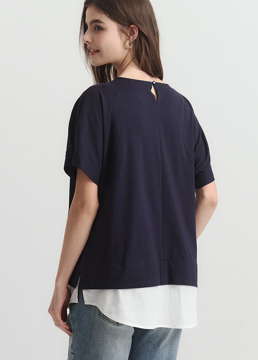 棉質假兩件孕哺上衣