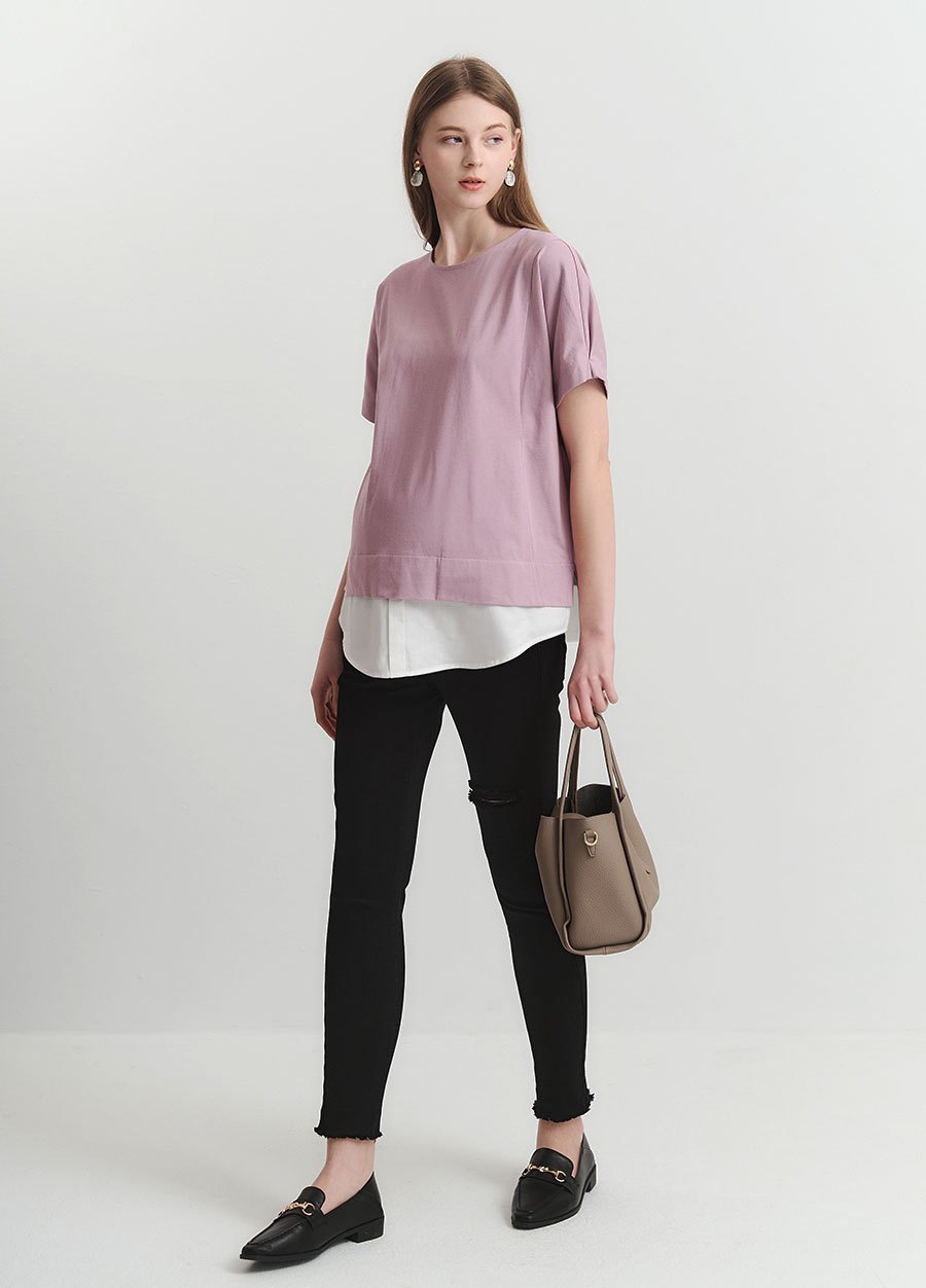 棉質假兩件孕哺上衣