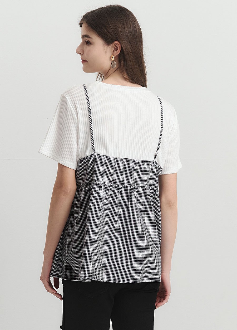 假兩件細肩帶綁帶孕哺上衣