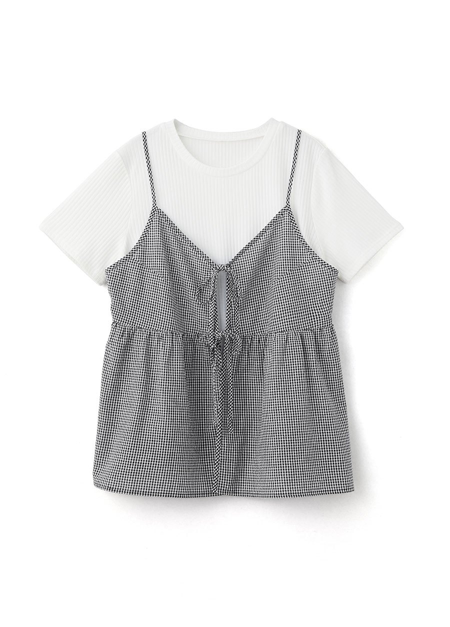 假兩件細肩帶綁帶孕哺上衣