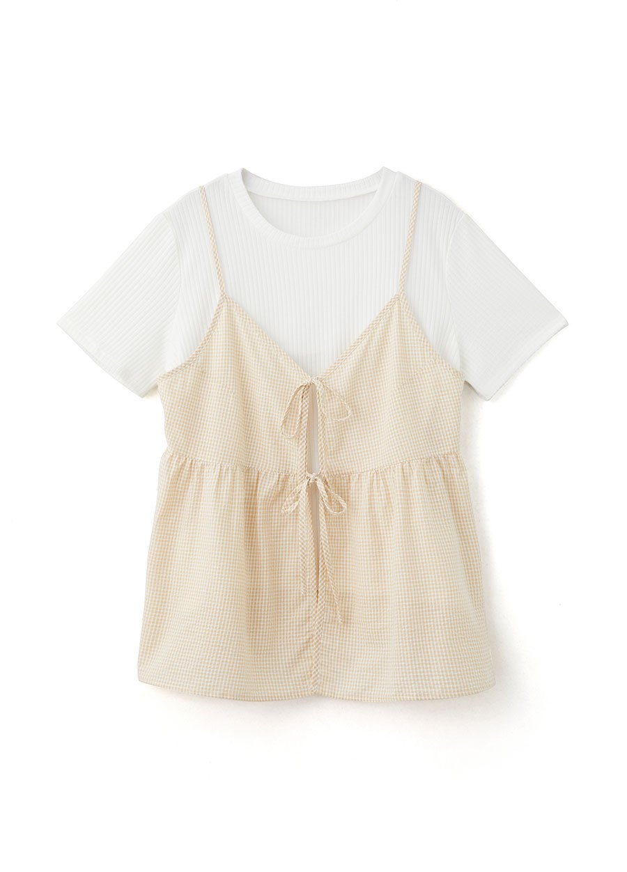 假兩件細肩帶綁帶孕哺上衣