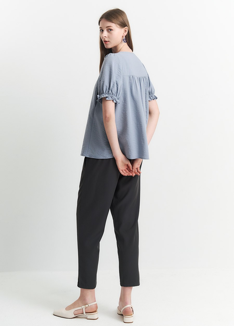 優雅方領蓬袖孕哺上衣