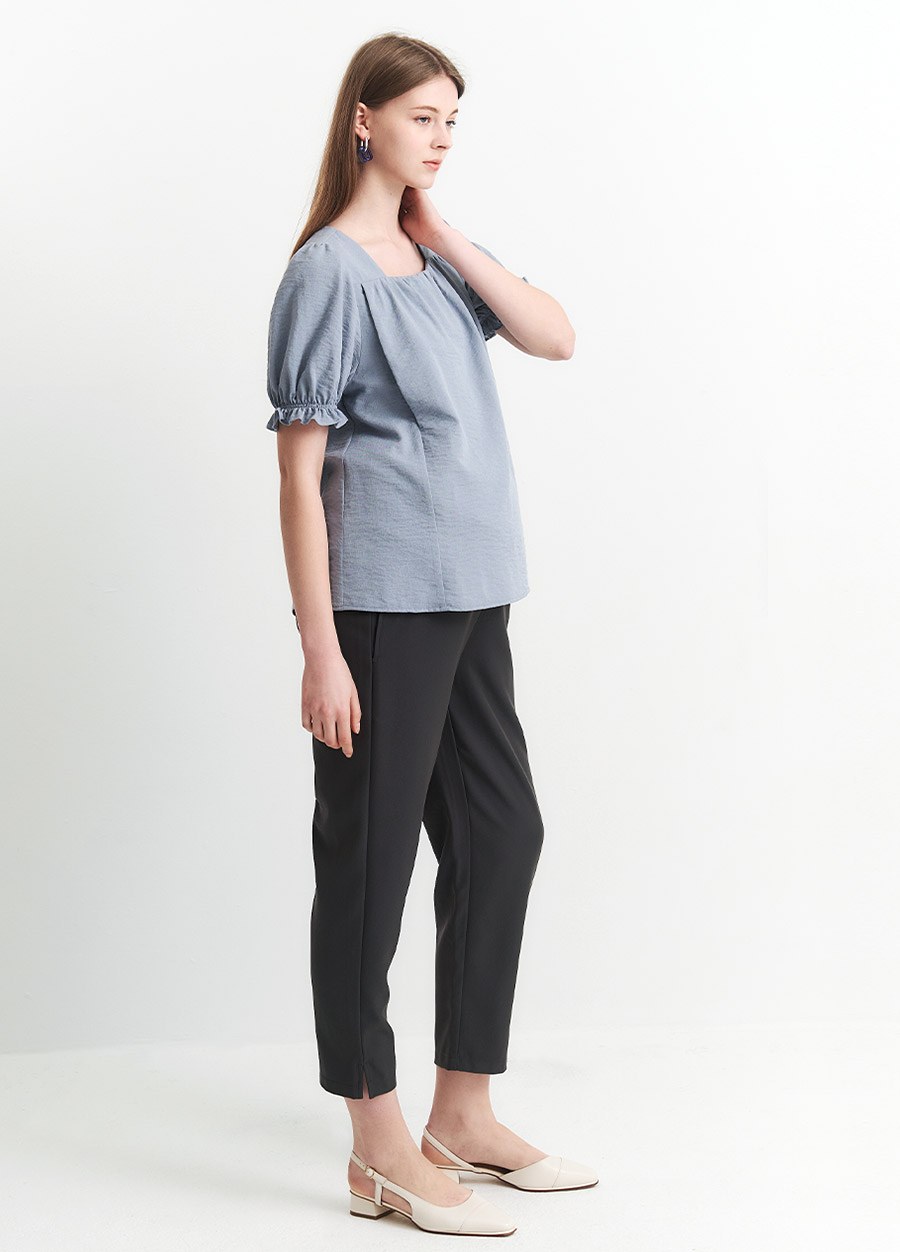 優雅方領蓬袖孕哺上衣