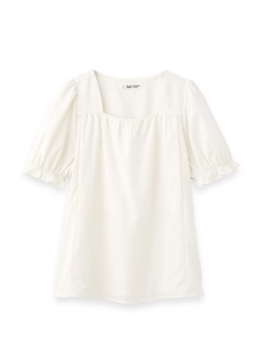 優雅方領蓬袖孕哺上衣