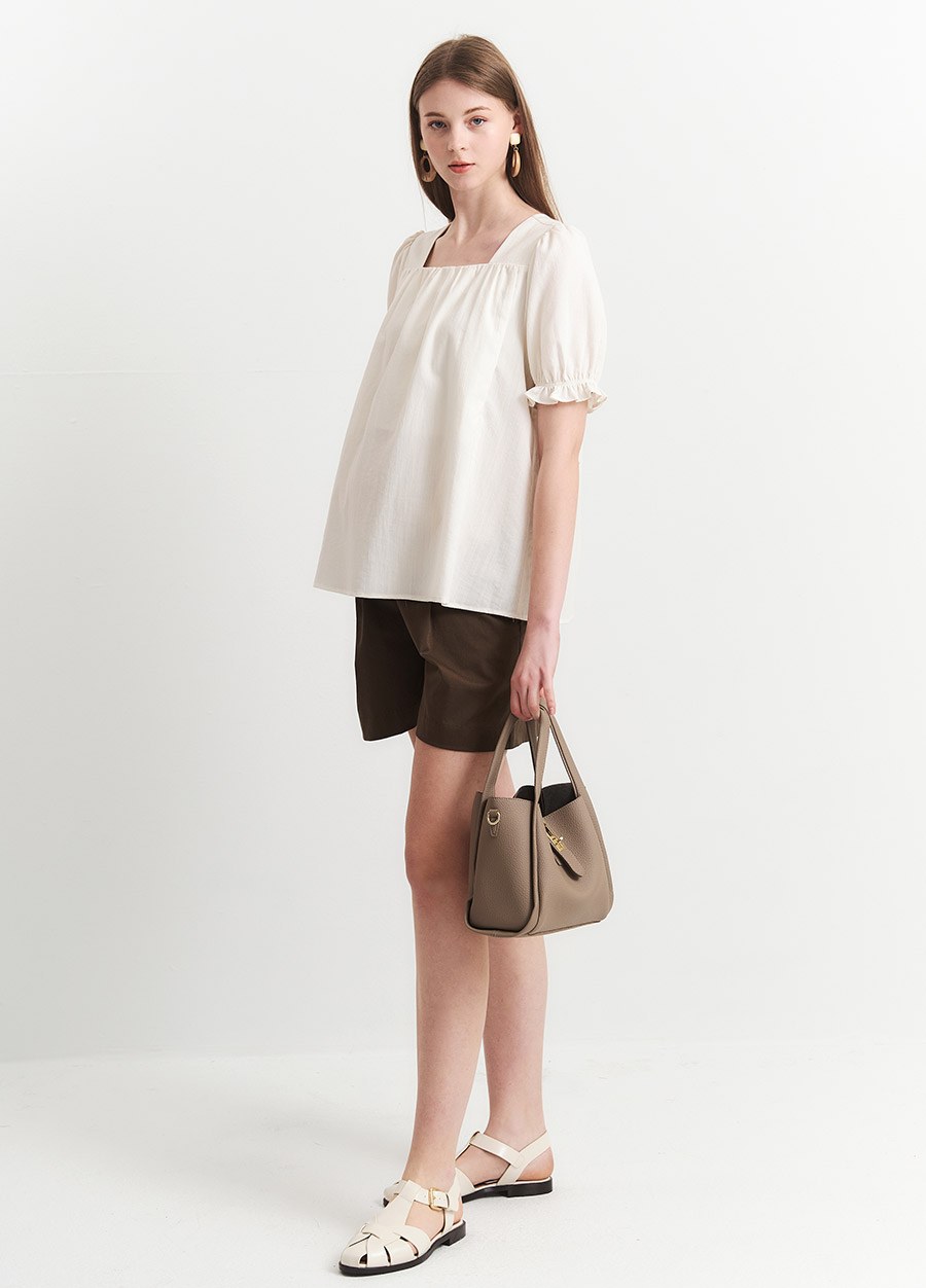 優雅方領蓬袖孕哺上衣