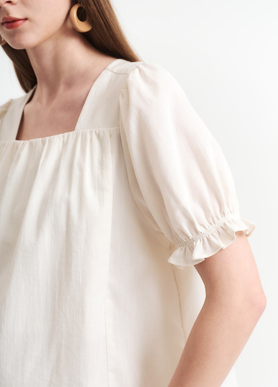 優雅方領蓬袖孕哺上衣