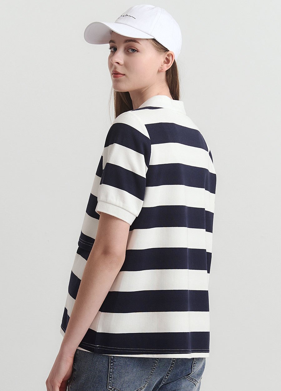 V領翻領橫紋孕哺上衣