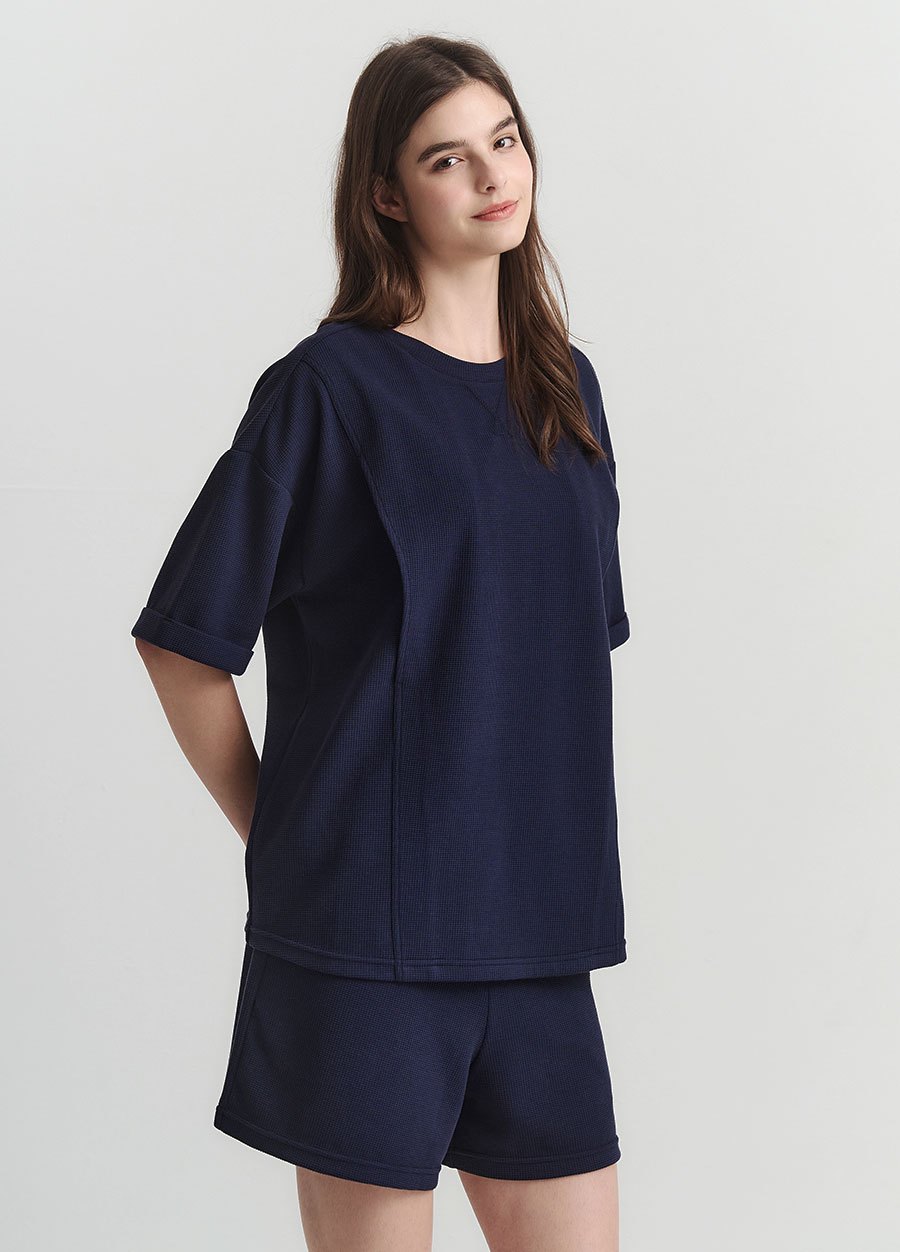 華夫格休閒寬版孕哺上衣