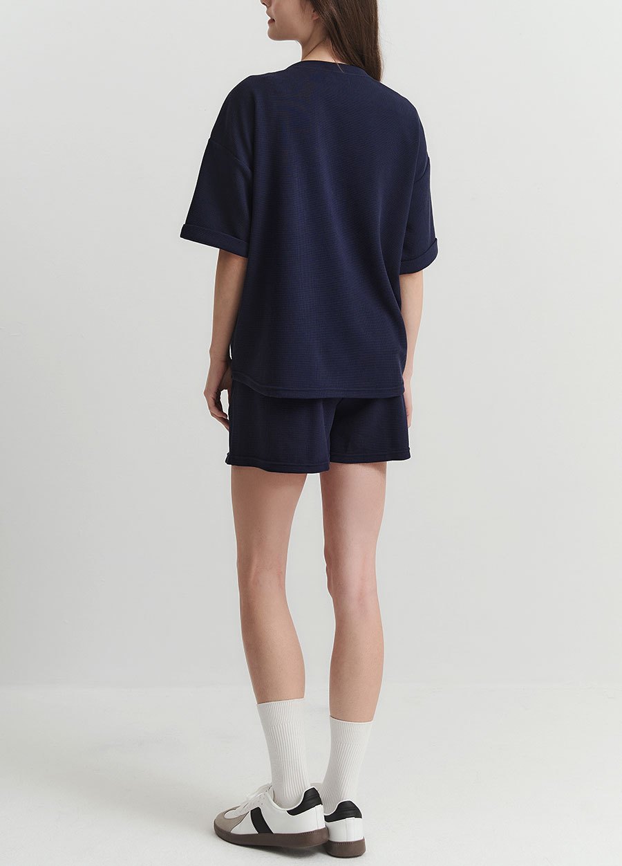 華夫格休閒寬版孕哺上衣