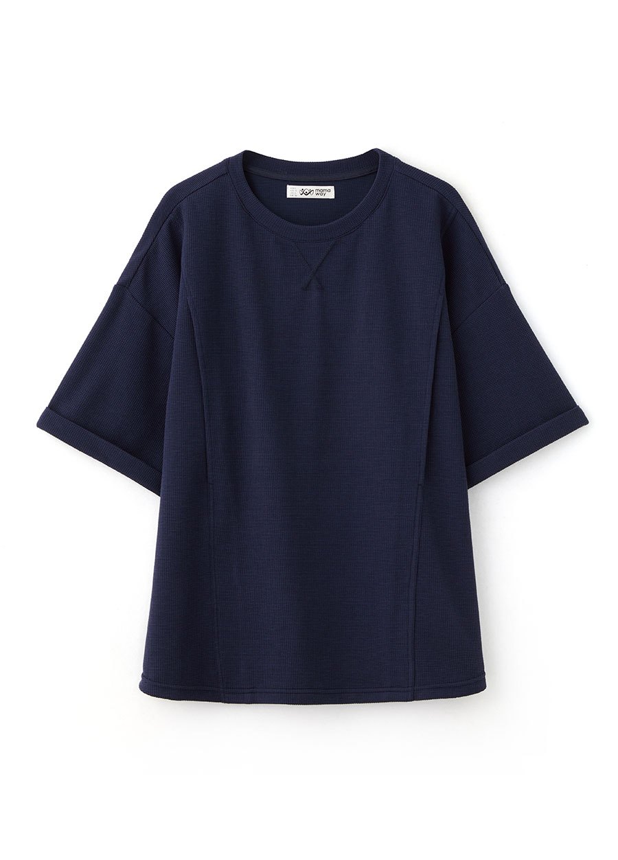 華夫格休閒寬版孕哺上衣