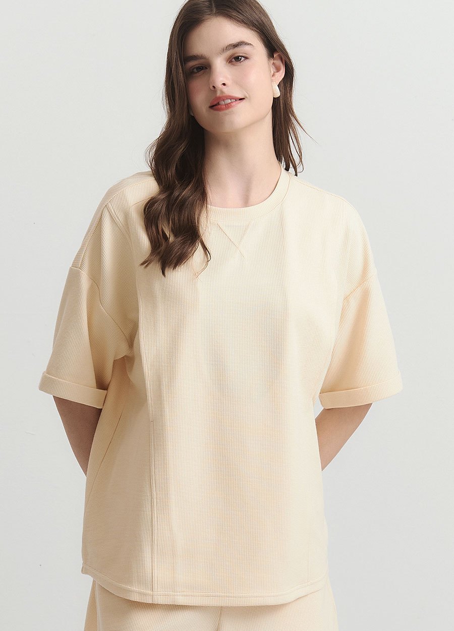 華夫格休閒寬版孕哺上衣