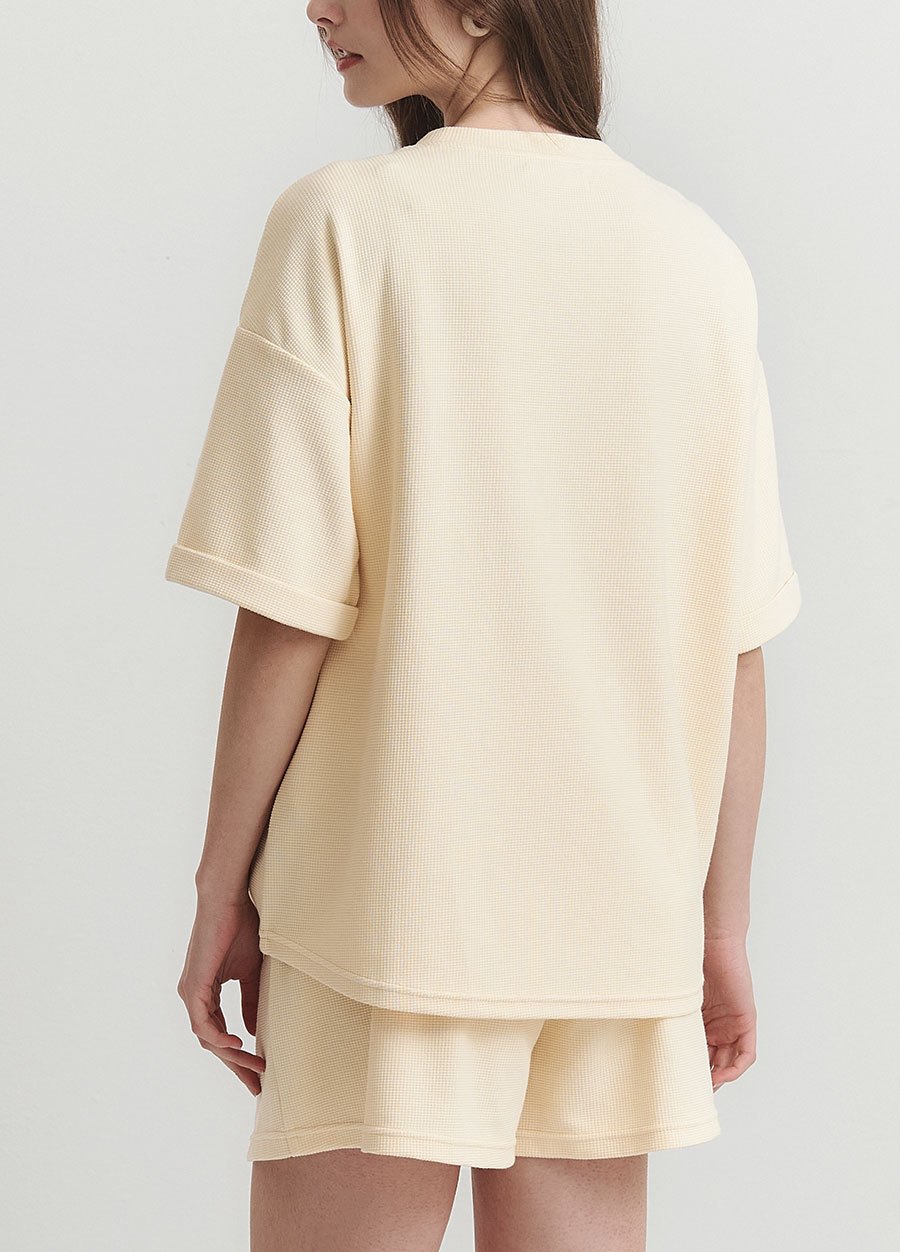 華夫格休閒寬版孕哺上衣