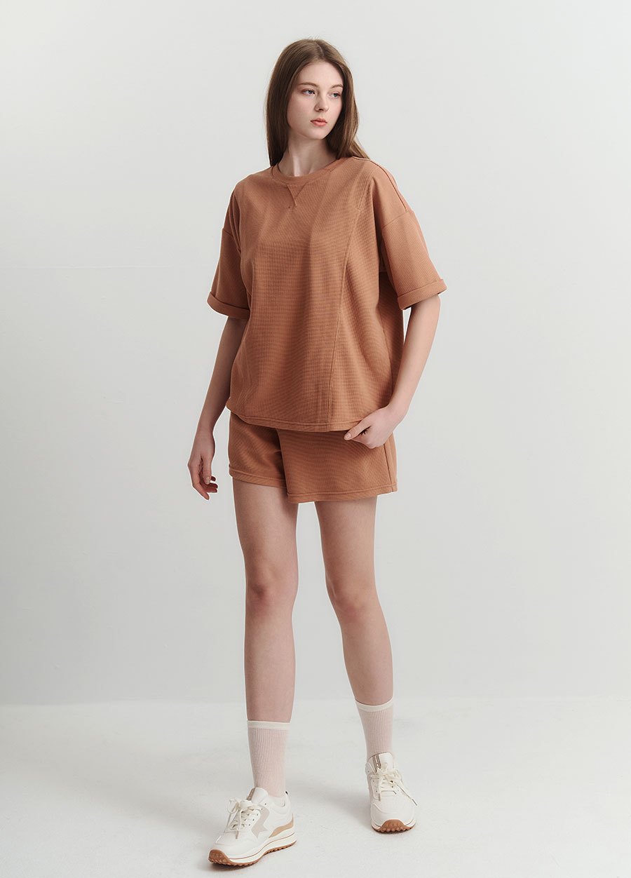 華夫格休閒寬版孕哺上衣