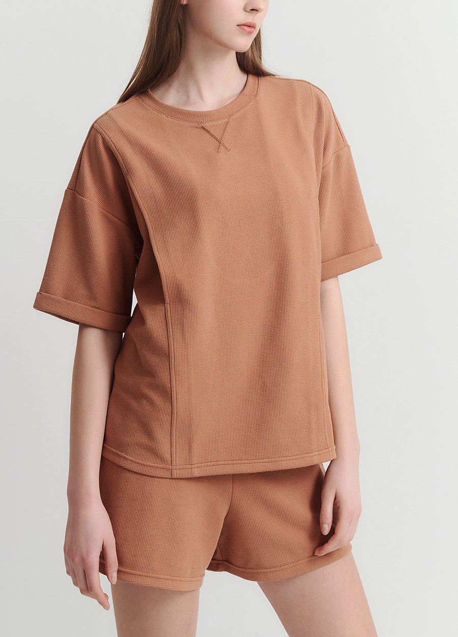 華夫格休閒寬版孕哺上衣