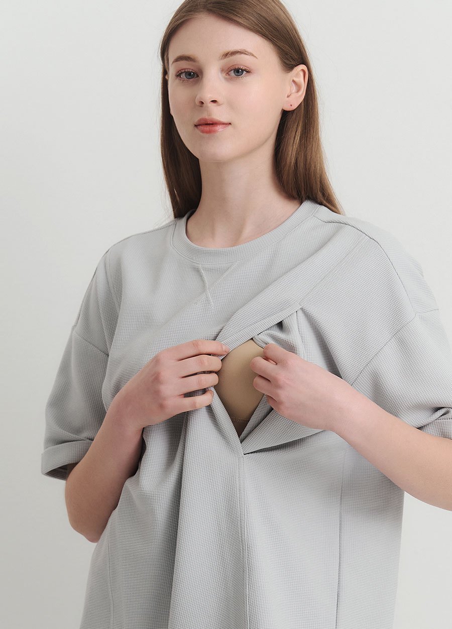 華夫格休閒寬版孕哺上衣