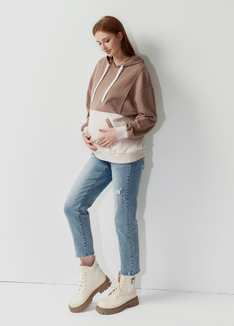 撞色拼接連帽孕哺上衣