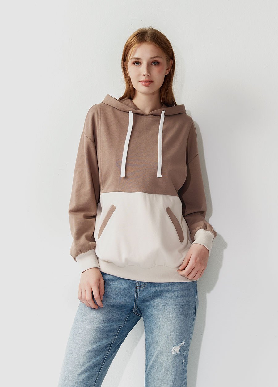 撞色拼接連帽孕哺上衣