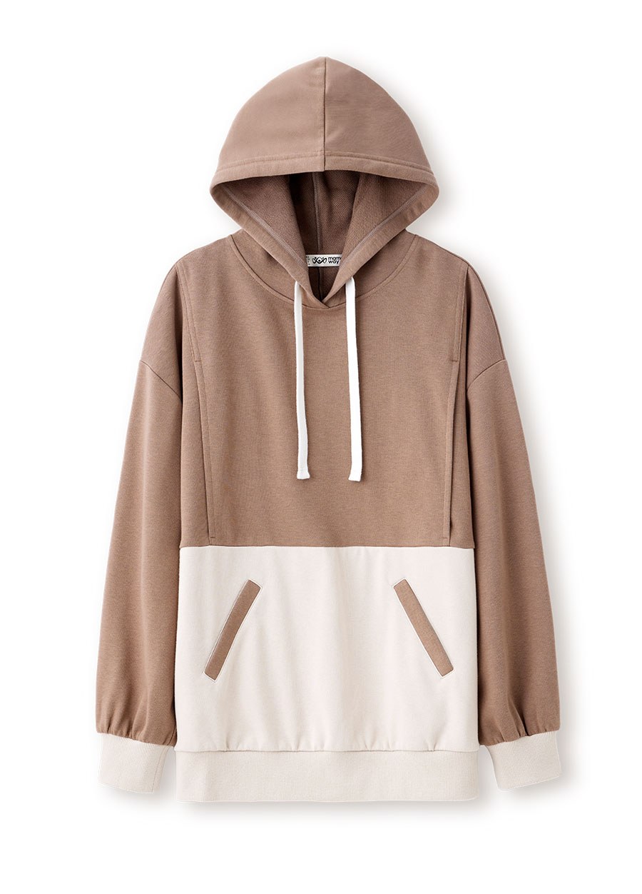 撞色拼接連帽孕哺上衣