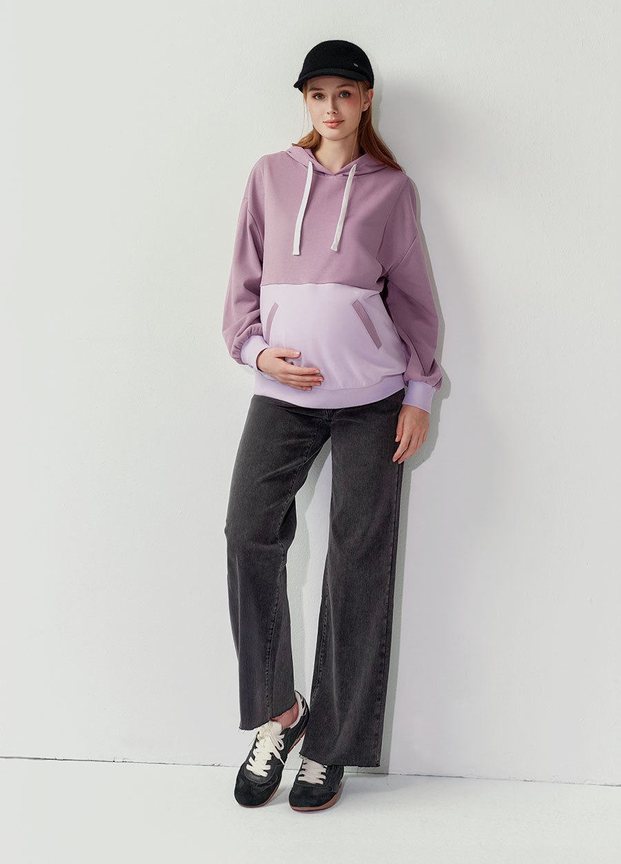 撞色拼接連帽孕哺上衣