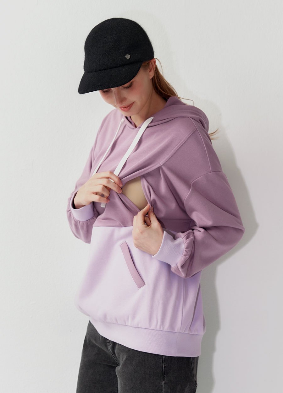 撞色拼接連帽孕哺上衣