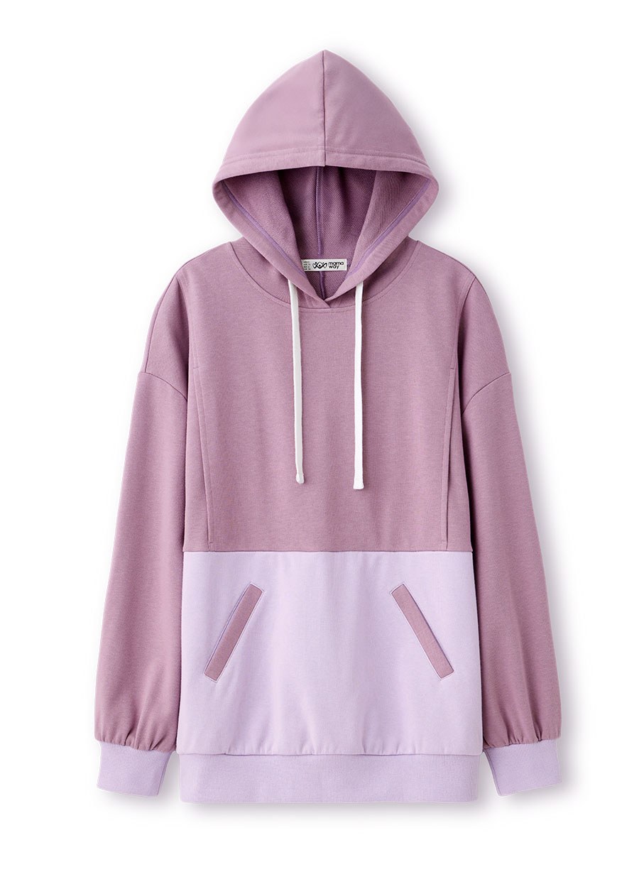 撞色拼接連帽孕哺上衣