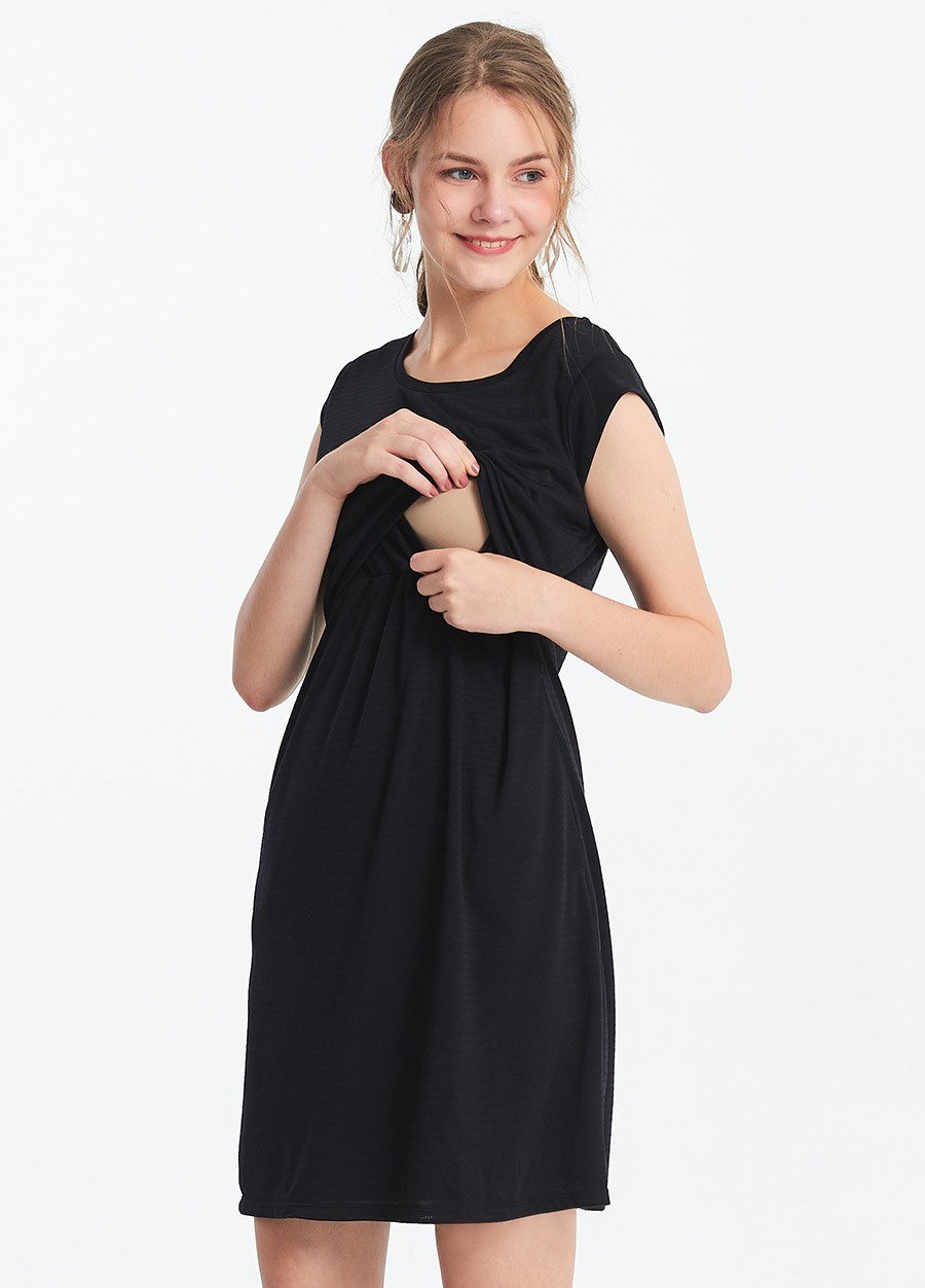 隱形橫紋孕哺洋裝