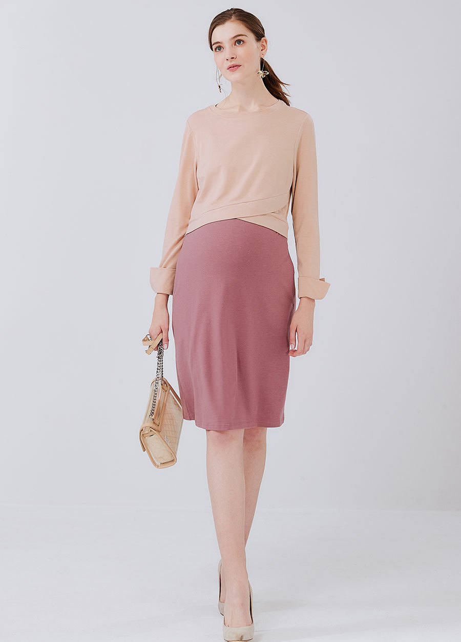 拼接假兩件孕哺洋裝