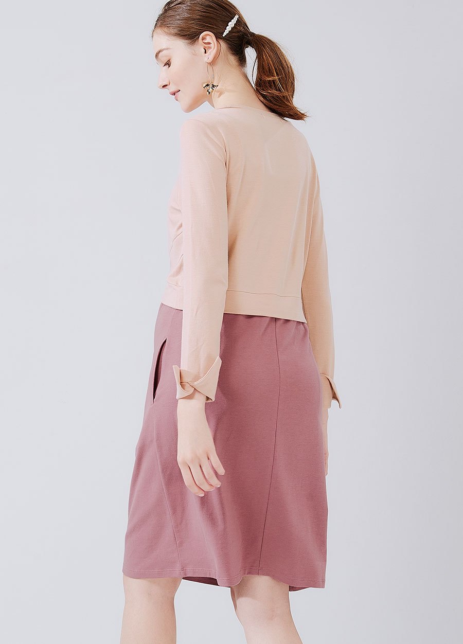 拼接假兩件孕哺洋裝