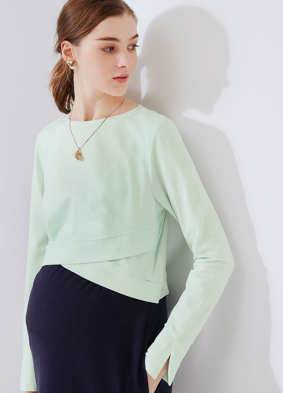 拼接假兩件孕哺洋裝