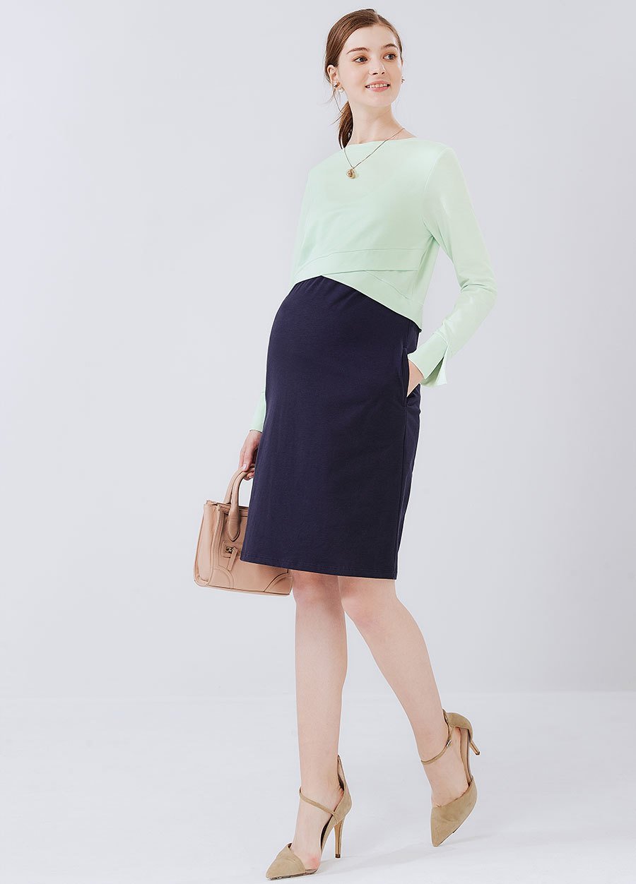 拼接假兩件孕哺洋裝