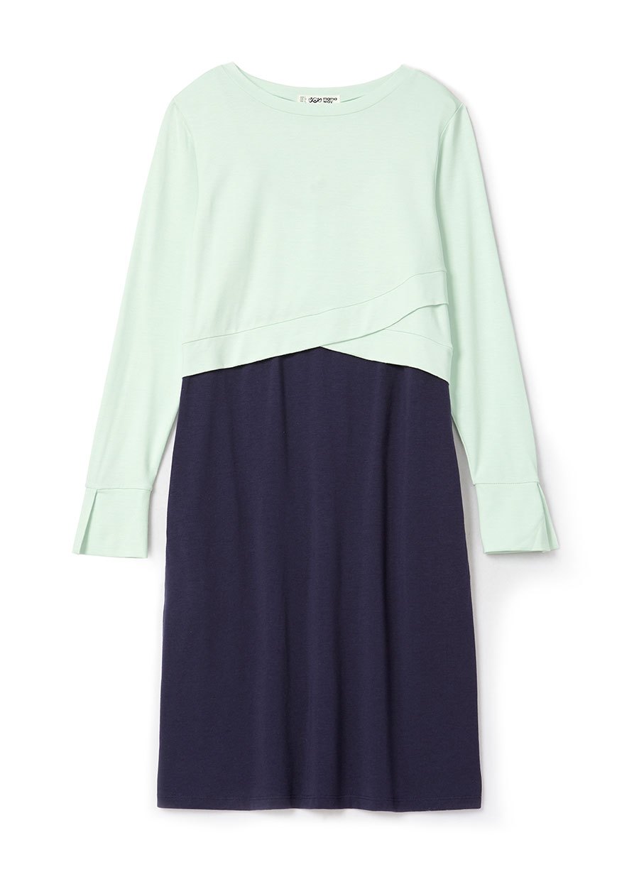 拼接假兩件孕哺洋裝