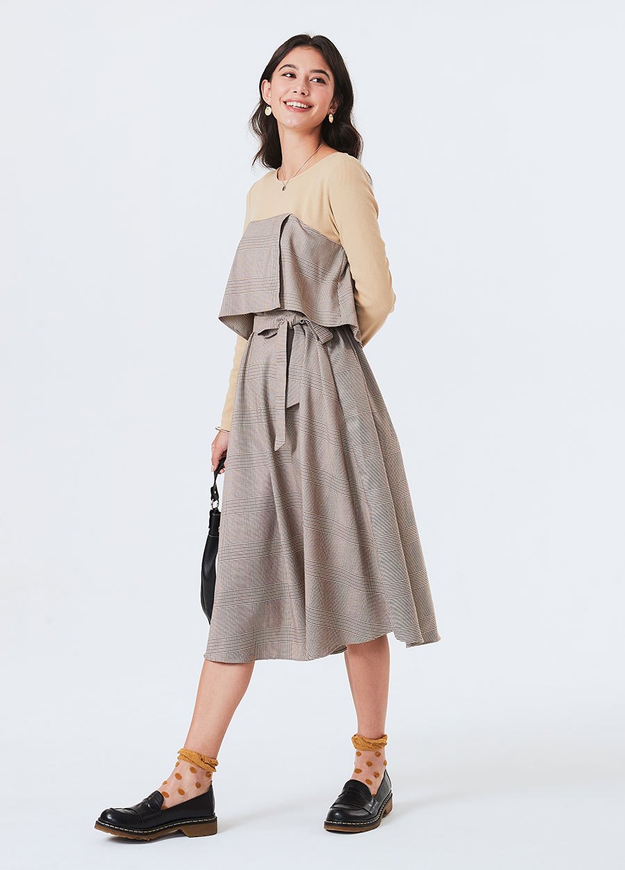 拼接綁帶孕哺洋裝