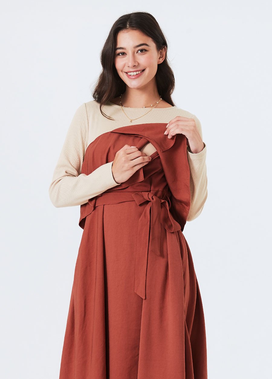 拼接綁帶孕哺洋裝