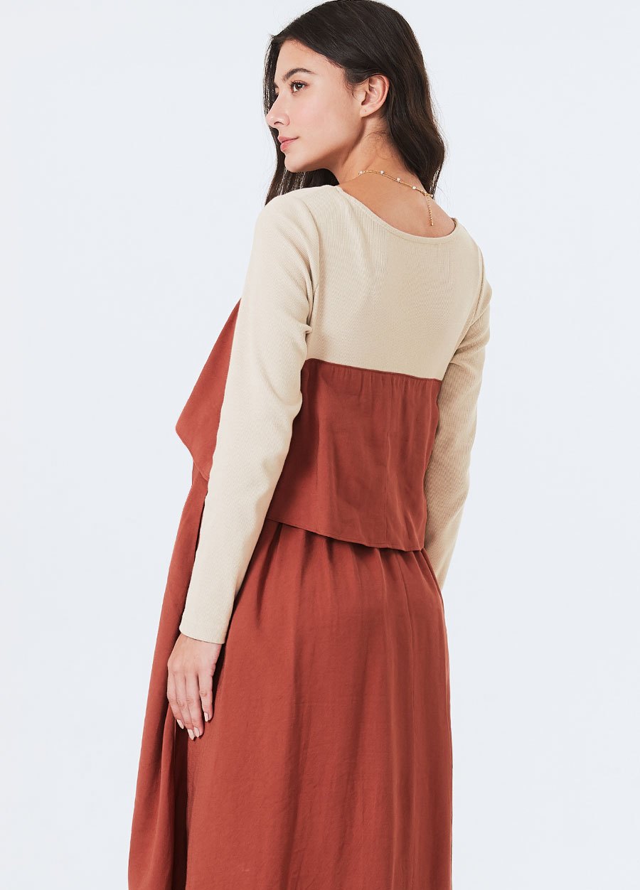 拼接綁帶孕哺洋裝