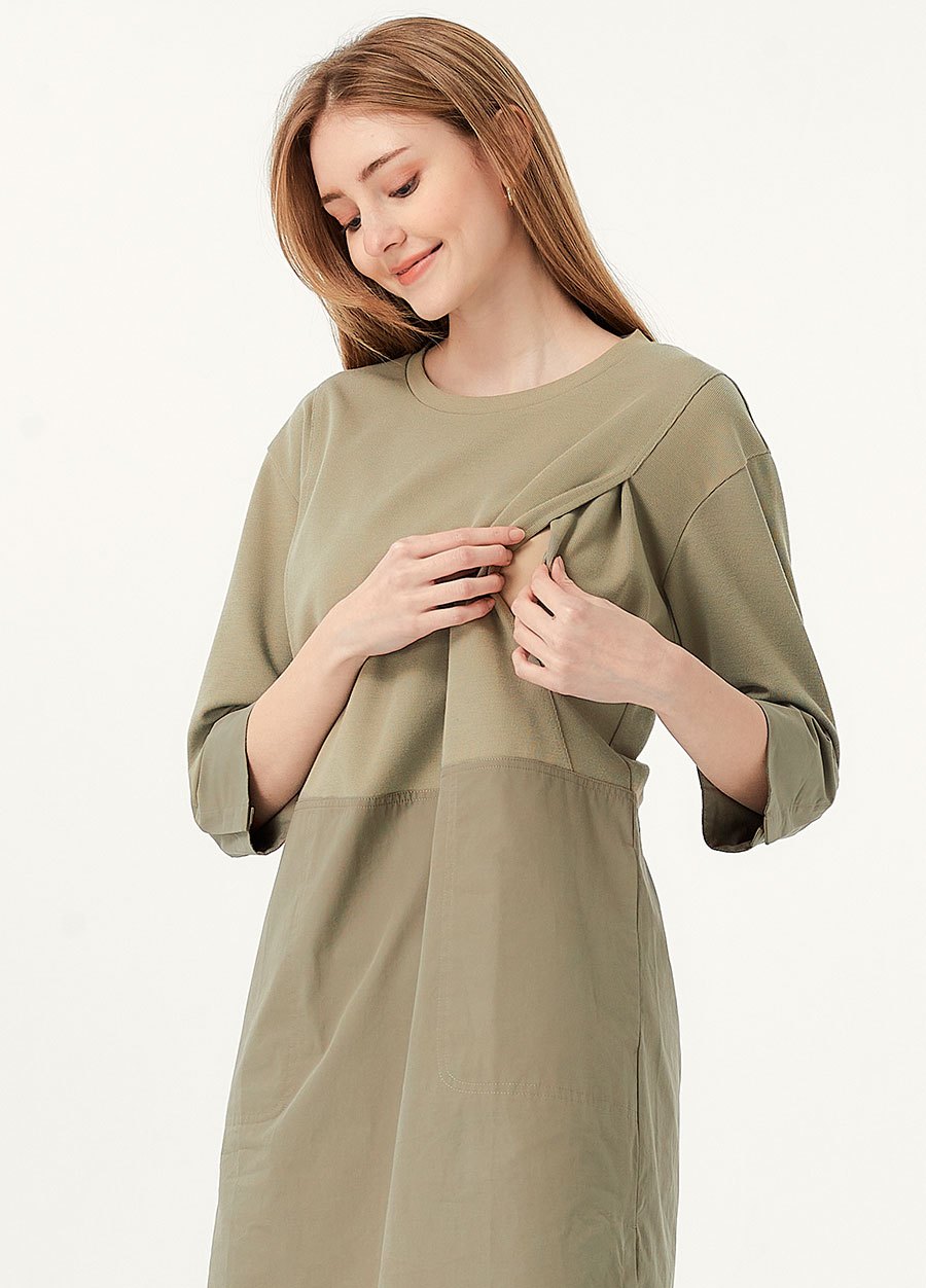 異材質拼接孕哺洋裝