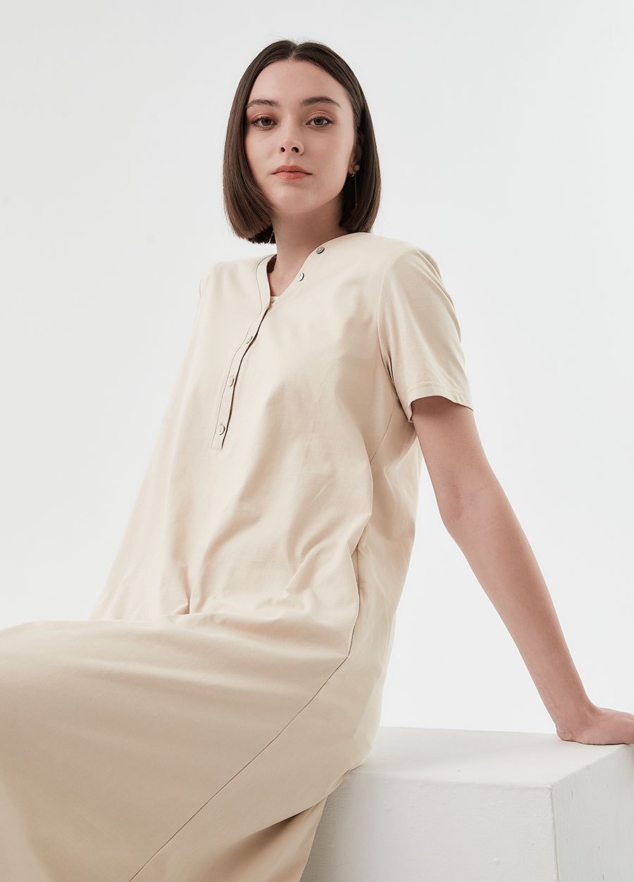 簡約V領修身開襟孕哺洋裝