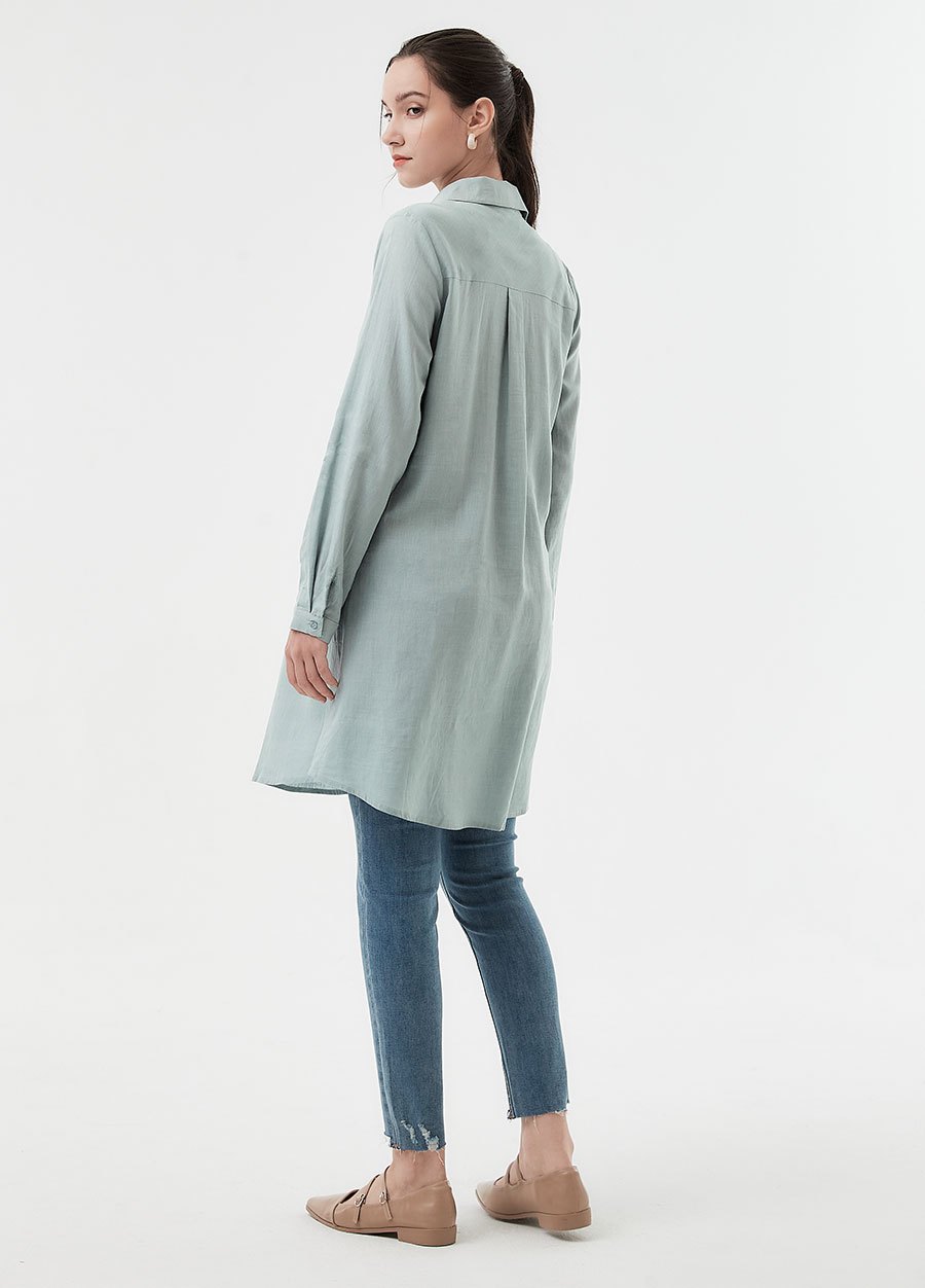 簡約亞麻襯衫孕哺洋裝